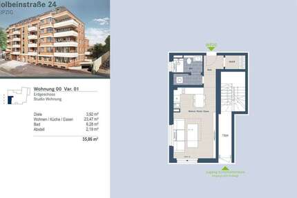 Exklusiver Neubau in Schleußig: modernes Studio1-Raum-Wohnung mit HWR und Abstellraum